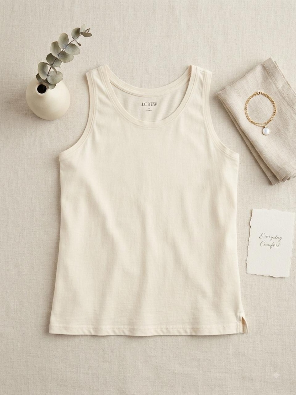 J. Crew Cream Ribbed Scoop Tank